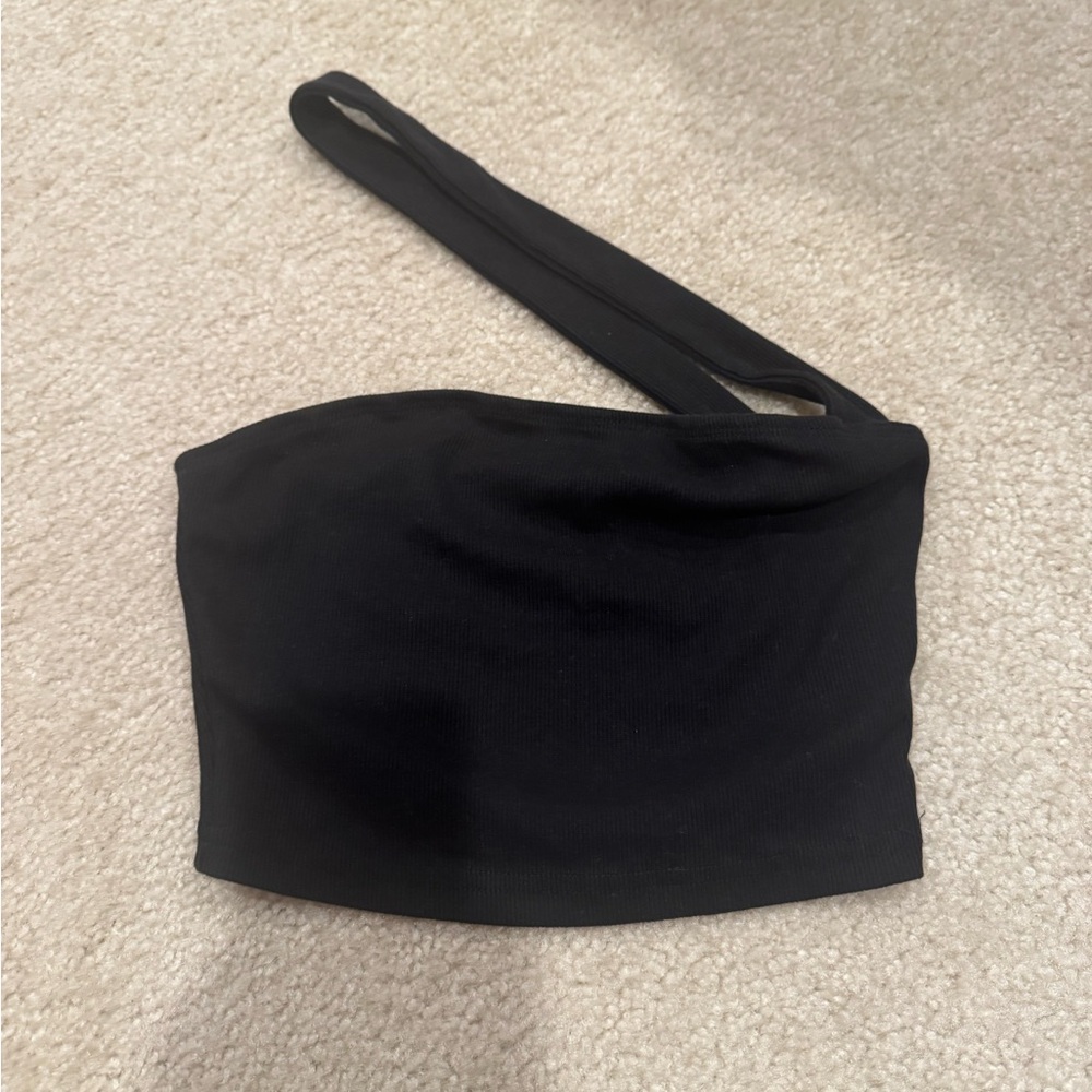 Black One-Shoulder Crop Top